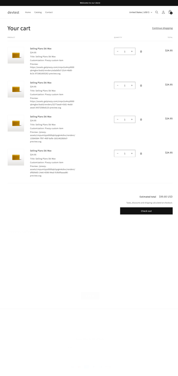 Pixozy 定制属性写入 Shopify 购物车行项目